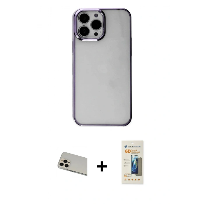 MARSİLYAN™- iPhone 13 Pro Max Kılıf Doruk Doku Prime - Siyah 6D Mat Seramik Hayalet Nano Ekran Koruyucu + Rainbow Kamera Lens Koruma Cam - REGD