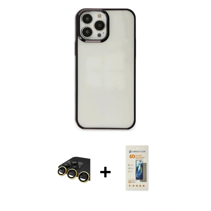 MARSİLYAN™- iPhone 13 Pro Max Kılıf Doruk Doku Prime - Siyah 6D Mat Seramik Hayalet Nano Ekran Koruyucu + Raze Metal Kamera Lens - GD