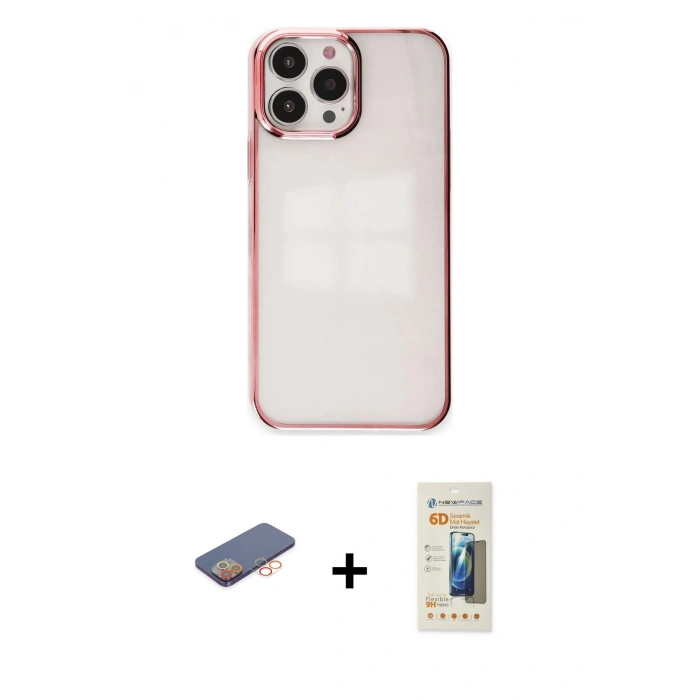 MARSİLYAN™- iPhone 13 Pro Max Kılıf Doruk Doku Prime - Siyah 6D Mat Seramik Hayalet Nano Ekran Koruyucu + Renkli Kamera Lens Koruma Cam - TU