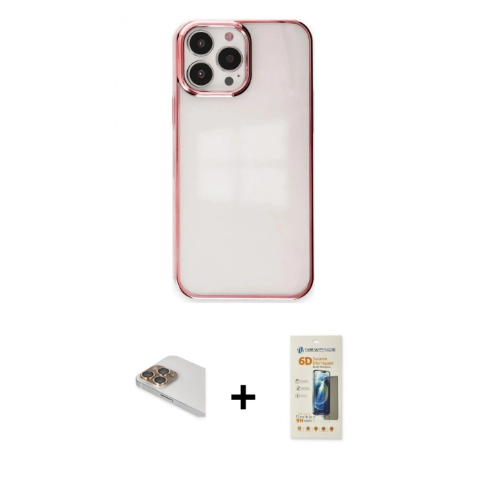 MARSİLYAN™- iPhone 13 Pro Max Kılıf Doruk Doku Prime - Siyah 6D Mat Seramik Hayalet Nano Ekran Koruyucu + Pers Alüminyum Kamera Lens - GD