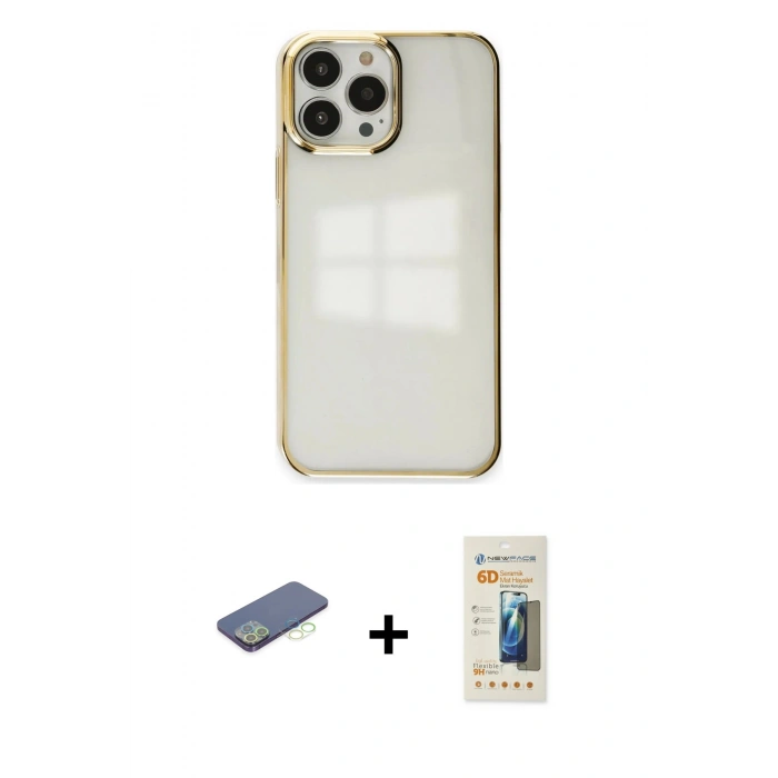MARSİLYAN™- iPhone 13 Pro Max Kılıf Doruk Doku Prime - Siyah 6D Mat Seramik Hayalet Nano Ekran Koruyucu + Renkli Kamera Lens Koruma Cam - YL