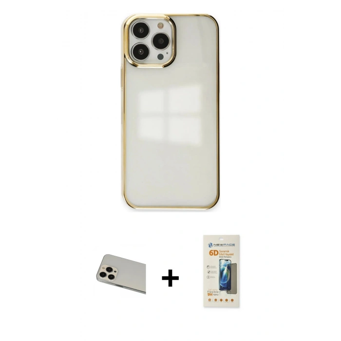 MARSİLYAN™- iPhone 13 Pro Max Kılıf Doruk Doku Prime - Siyah 6D Mat Seramik Hayalet Nano Ekran Koruyucu + Rainbow Kamera Lens Koruma Cam - REGD
