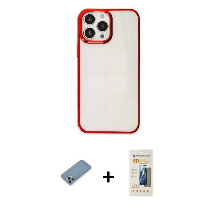 MARSİLYAN™- iPhone 13 Pro Max Kılıf Doruk Doku Prime - Siyah 6D Mat Seramik Hayalet Nano Ekran Koruyucu + Shine Kamera Lens Koruma Cam - GI