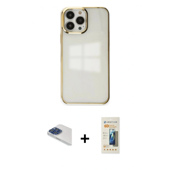 MARSİLYAN™- iPhone 13 Pro Max Kılıf Doruk Doku Prime - Siyah 6D Mat Seramik Hayalet Nano Ekran Koruyucu + Pers Alüminyum Kamera Lens - LT