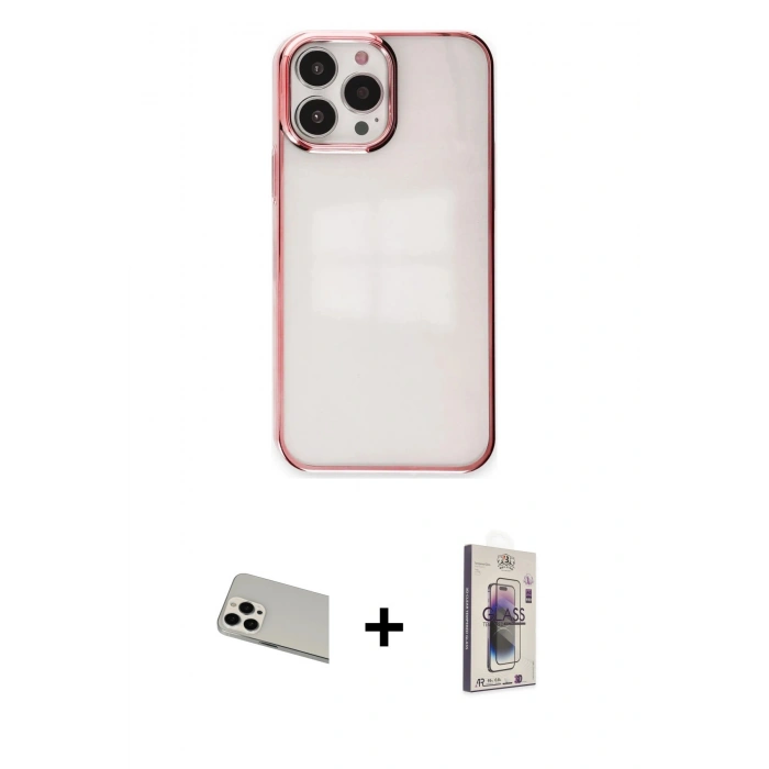 MARSİLYAN™- iPhone 13 Pro Max Kılıf Doruk Doku Prime - Siyah Bilvis 3D Cam Ekran Koruyucu + Rainbow Kamera Lens Koruma Cam - BZ