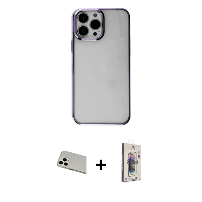 MARSİLYAN™- iPhone 13 Pro Max Kılıf Doruk Doku Prime - Siyah Bilvis 3D Cam Ekran Koruyucu + Rainbow Kamera Lens Koruma Cam - BZ