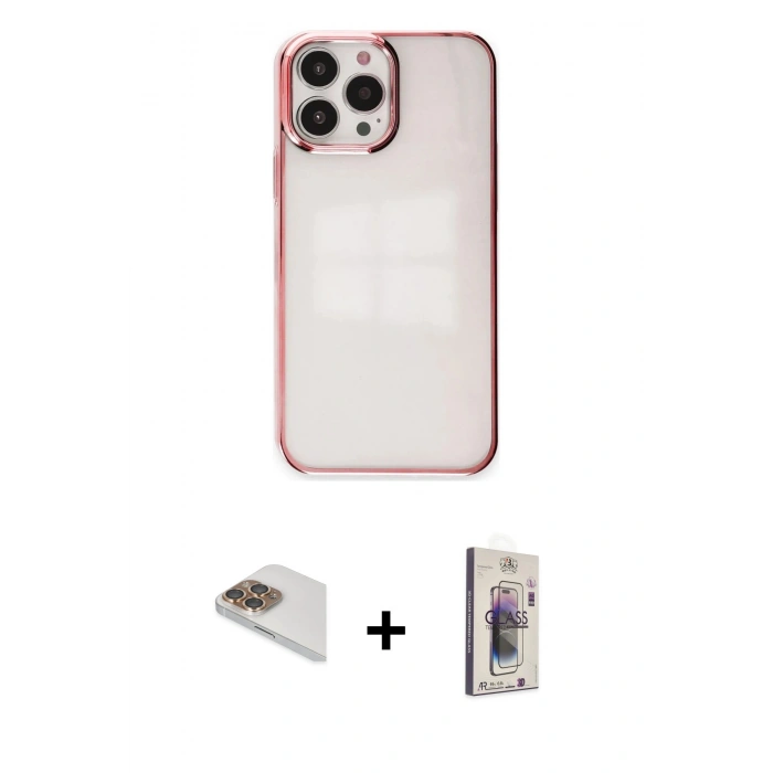 MARSİLYAN™- iPhone 13 Pro Max Kılıf Doruk Doku Prime - Siyah Bilvis 3D Cam Ekran Koruyucu + Pers Alüminyum Kamera Lens - GD
