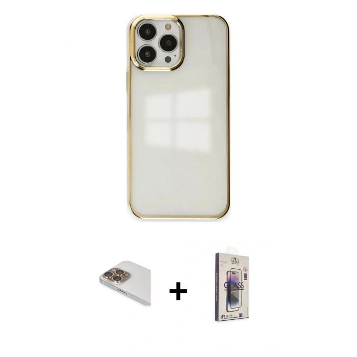 MARSİLYAN™- iPhone 13 Pro Max Kılıf Doruk Doku Prime - Siyah Bilvis 3D Cam Ekran Koruyucu + Pers Alüminyum Kamera Lens - GD