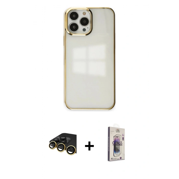 MARSİLYAN™- iPhone 13 Pro Max Kılıf Doruk Doku Prime - Siyah Bilvis 3D Cam Ekran Koruyucu + Raze Metal Kamera Lens - GD