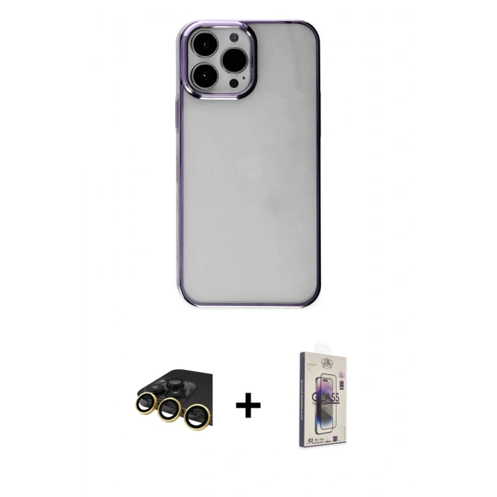 MARSİLYAN™- iPhone 13 Pro Max Kılıf Doruk Doku Prime - Siyah Bilvis 3D Cam Ekran Koruyucu + Raze Metal Kamera Lens - GD