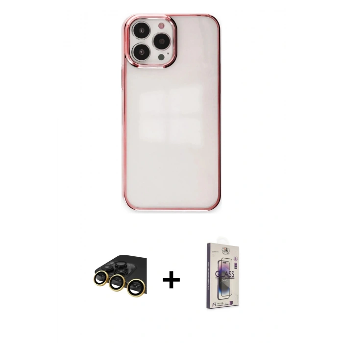 MARSİLYAN™- iPhone 13 Pro Max Kılıf Doruk Doku Prime - Siyah Bilvis 3D Cam Ekran Koruyucu + Raze Metal Kamera Lens - GD