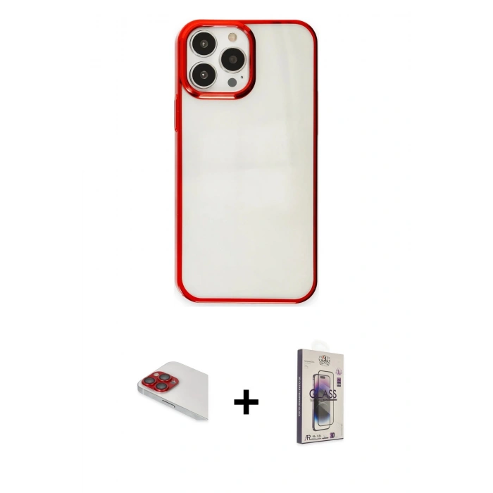 MARSİLYAN™- iPhone 13 Pro Max Kılıf Doruk Doku Prime - Siyah Bilvis 3D Cam Ekran Koruyucu + Pers Alüminyum Kamera Lens - KI