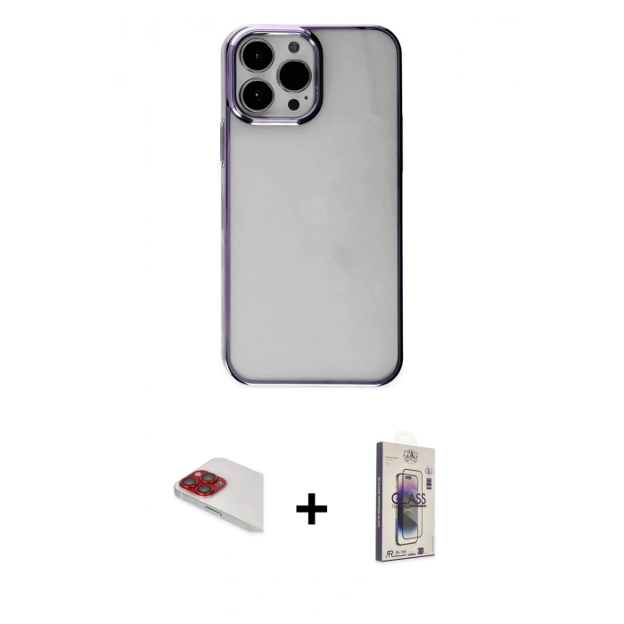 MARSİLYAN™- iPhone 13 Pro Max Kılıf Doruk Doku Prime - Siyah Bilvis 3D Cam Ekran Koruyucu + Pers Alüminyum Kamera Lens - KI