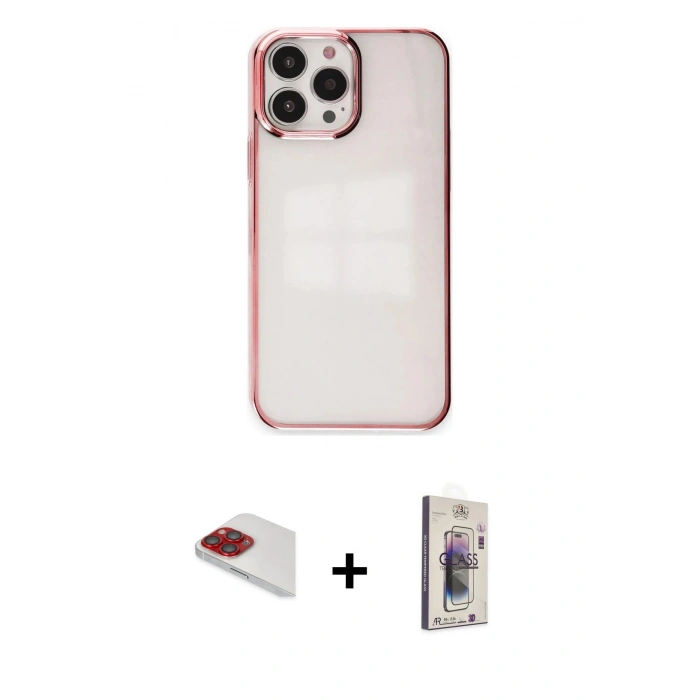 MARSİLYAN™- iPhone 13 Pro Max Kılıf Doruk Doku Prime - Siyah Bilvis 3D Cam Ekran Koruyucu + Pers Alüminyum Kamera Lens - KI