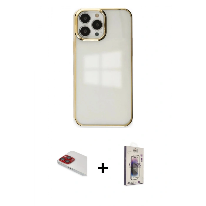 MARSİLYAN™- iPhone 13 Pro Max Kılıf Doruk Doku Prime - Siyah Bilvis 3D Cam Ekran Koruyucu + Pers Alüminyum Kamera Lens - KI