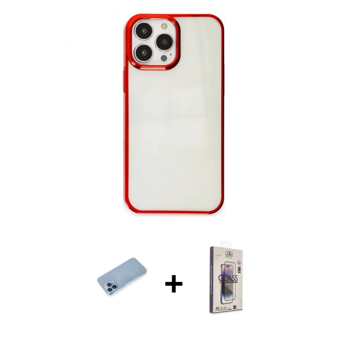 MARSİLYAN™- iPhone 13 Pro Max Kılıf Doruk Doku Prime - Siyah Bilvis 3D Cam Ekran Koruyucu + Shine Kamera Lens Koruma Cam - MI