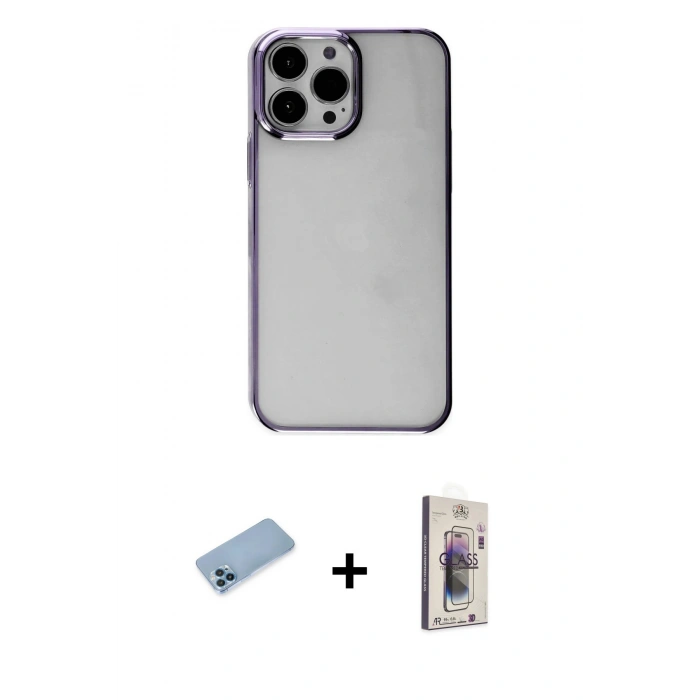 MARSİLYAN™- iPhone 13 Pro Max Kılıf Doruk Doku Prime - Siyah Bilvis 3D Cam Ekran Koruyucu + Shine Kamera Lens Koruma Cam - MI