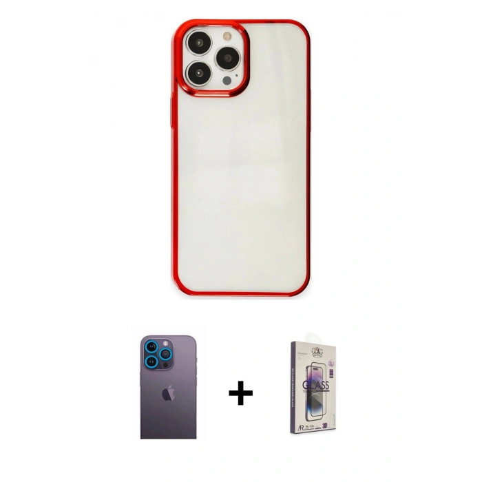 MARSİLYAN™- iPhone 13 Pro Max Kılıf Doruk Doku Prime - Siyah Bilvis 3D Cam Ekran Koruyucu + Neon Fosforlu Kamera Lens - MI