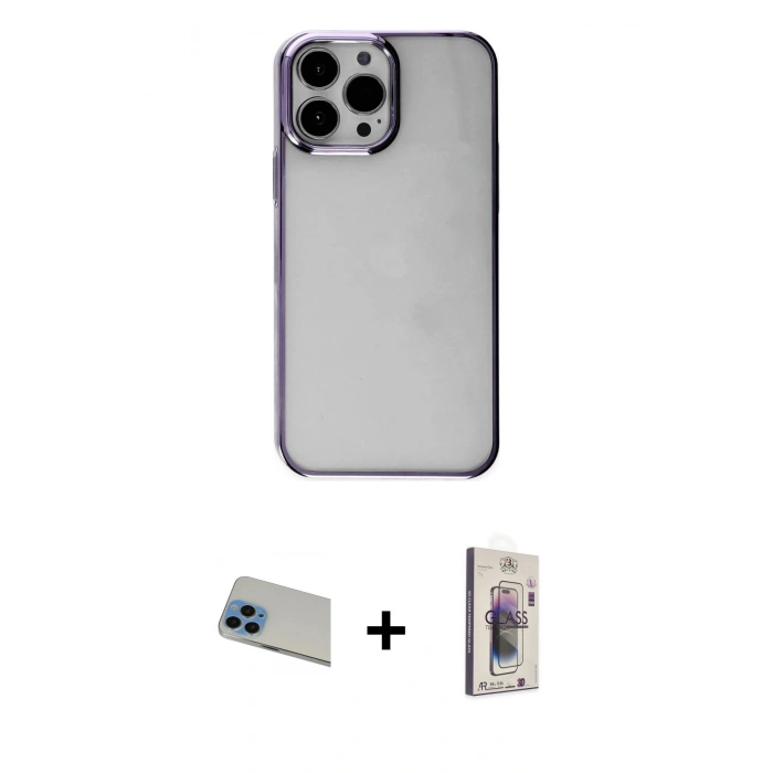 MARSİLYAN™- iPhone 13 Pro Max Kılıf Doruk Doku Prime - Siyah Bilvis 3D Cam Ekran Koruyucu + Rainbow Kamera Lens Koruma Cam - MI