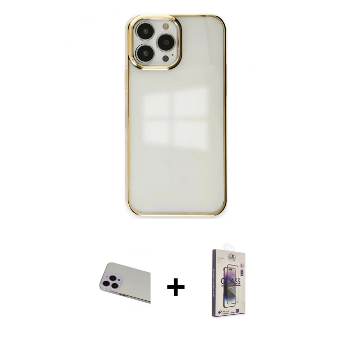 MARSİLYAN™- iPhone 13 Pro Max Kılıf Doruk Doku Prime - Siyah Bilvis 3D Cam Ekran Koruyucu + Rainbow Kamera Lens Koruma Cam - MR