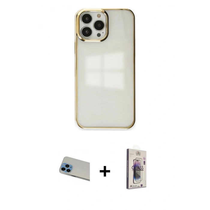 MARSİLYAN™- iPhone 13 Pro Max Kılıf Doruk Doku Prime - Siyah Bilvis 3D Cam Ekran Koruyucu + Rainbow Kamera Lens Koruma Cam - MI