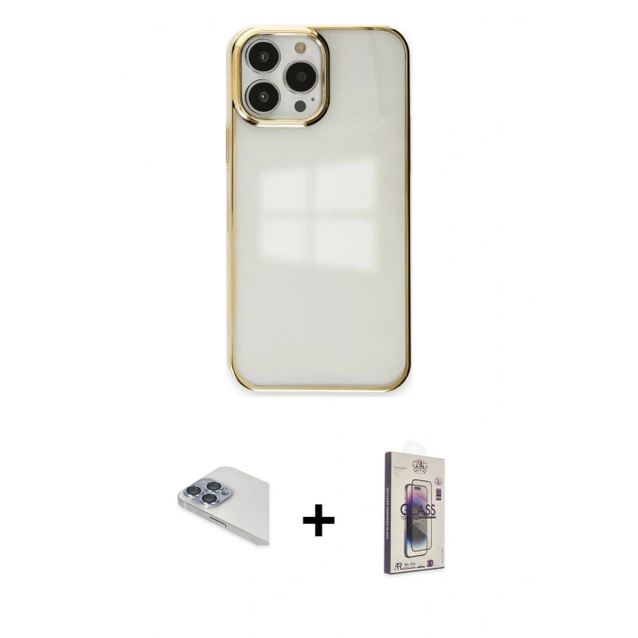 MARSİLYAN™- iPhone 13 Pro Max Kılıf Doruk Doku Prime - Siyah Bilvis 3D Cam Ekran Koruyucu + Pers Alüminyum Kamera Lens - SABE