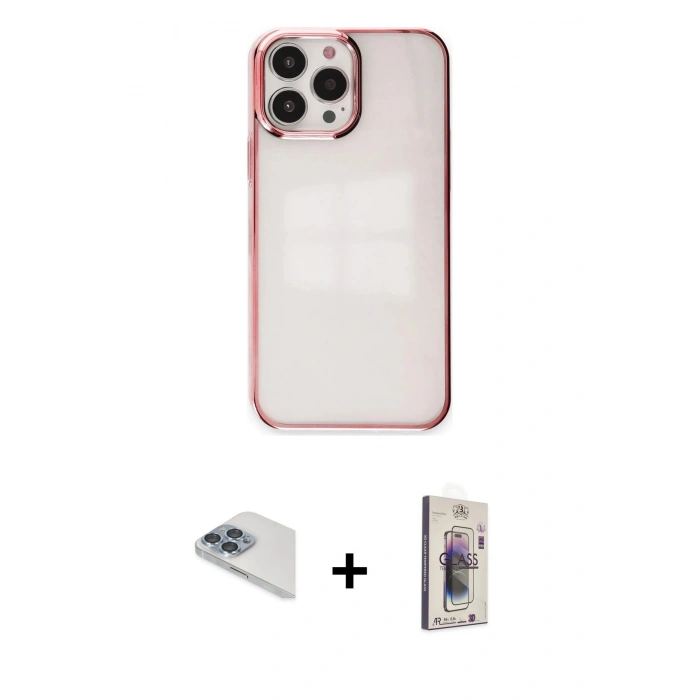 MARSİLYAN™- iPhone 13 Pro Max Kılıf Doruk Doku Prime - Siyah Bilvis 3D Cam Ekran Koruyucu + Pers Alüminyum Kamera Lens - SABE