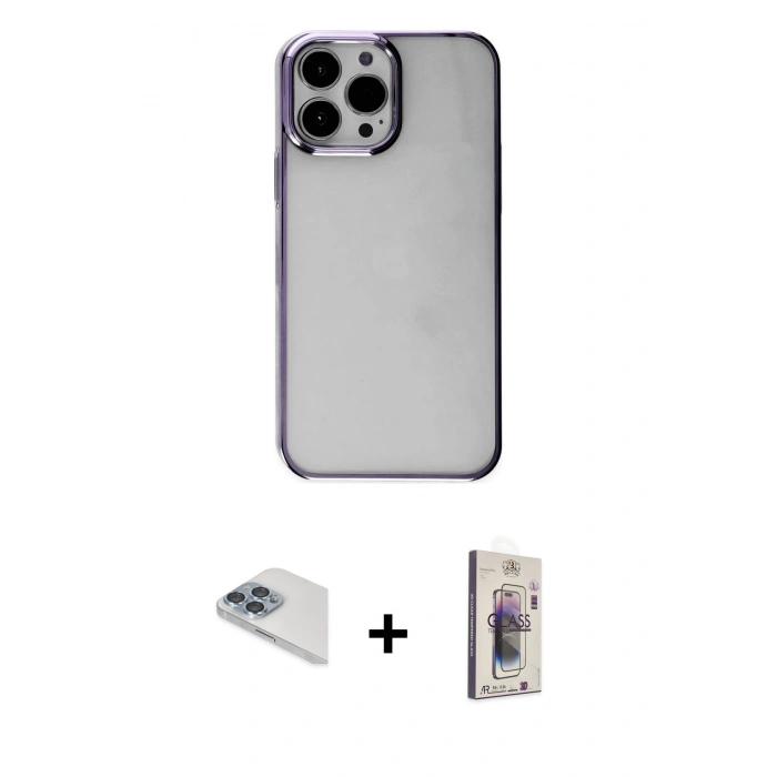 MARSİLYAN™- iPhone 13 Pro Max Kılıf Doruk Doku Prime - Siyah Bilvis 3D Cam Ekran Koruyucu + Pers Alüminyum Kamera Lens - SABE
