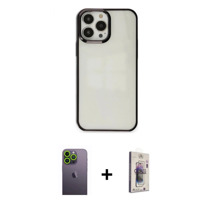 MARSİLYAN™- iPhone 13 Pro Max Kılıf Doruk Doku Prime - Siyah Bilvis 3D Cam Ekran Koruyucu + Neon Fosforlu Kamera Lens - YL