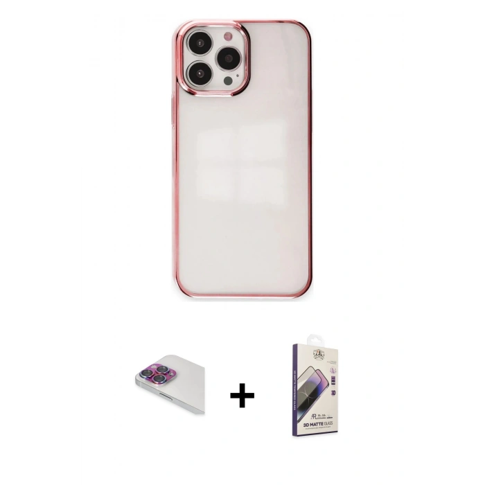 MARSİLYAN™- iPhone 13 Pro Max Kılıf Doruk Doku Prime - Siyah Bilvis 3D Mat Cam Ekran Koruyucu + Pers Alüminyum Kamera Lens - GI