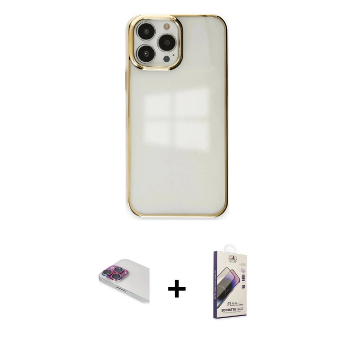MARSİLYAN™- iPhone 13 Pro Max Kılıf Doruk Doku Prime - Siyah Bilvis 3D Mat Cam Ekran Koruyucu + Pers Alüminyum Kamera Lens - GI