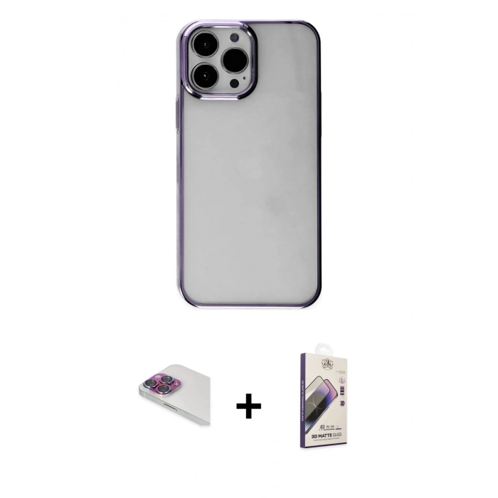 MARSİLYAN™- iPhone 13 Pro Max Kılıf Doruk Doku Prime - Siyah Bilvis 3D Mat Cam Ekran Koruyucu + Pers Alüminyum Kamera Lens - GI