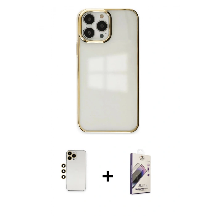 MARSİLYAN™- iPhone 13 Pro Max Kılıf Doruk Doku Prime - Siyah Bilvis 3D Mat Cam Ekran Koruyucu + Shine Kamera Lens - GD