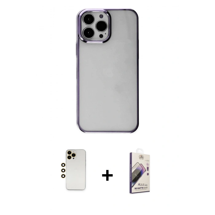 MARSİLYAN™- iPhone 13 Pro Max Kılıf Doruk Doku Prime - Siyah Bilvis 3D Mat Cam Ekran Koruyucu + Shine Kamera Lens - GD