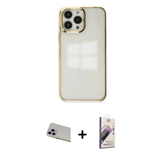 MARSİLYAN™- iPhone 13 Pro Max Kılıf Doruk Doku Prime - Siyah Bilvis 3D Mat Cam Ekran Koruyucu + Rainbow Kamera Lens Koruma Cam - MR