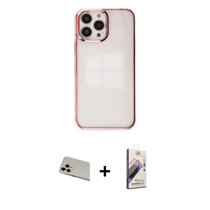 MARSİLYAN™- iPhone 13 Pro Max Kılıf Doruk Doku Prime - Siyah Bilvis 3D Mat Cam Ekran Koruyucu + Rainbow Kamera Lens Koruma Cam - REGD