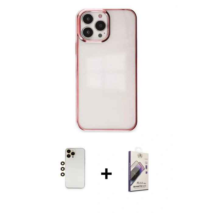 MARSİLYAN™- iPhone 13 Pro Max Kılıf Doruk Doku Prime - Siyah Bilvis 3D Mat Cam Ekran Koruyucu + Shine Kamera Lens - GD