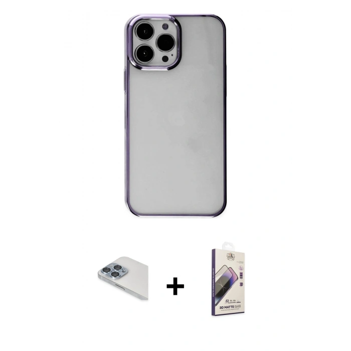 MARSİLYAN™- iPhone 13 Pro Max Kılıf Doruk Doku Prime - Siyah Bilvis 3D Mat Cam Ekran Koruyucu + Pers Alüminyum Kamera Lens - SABE