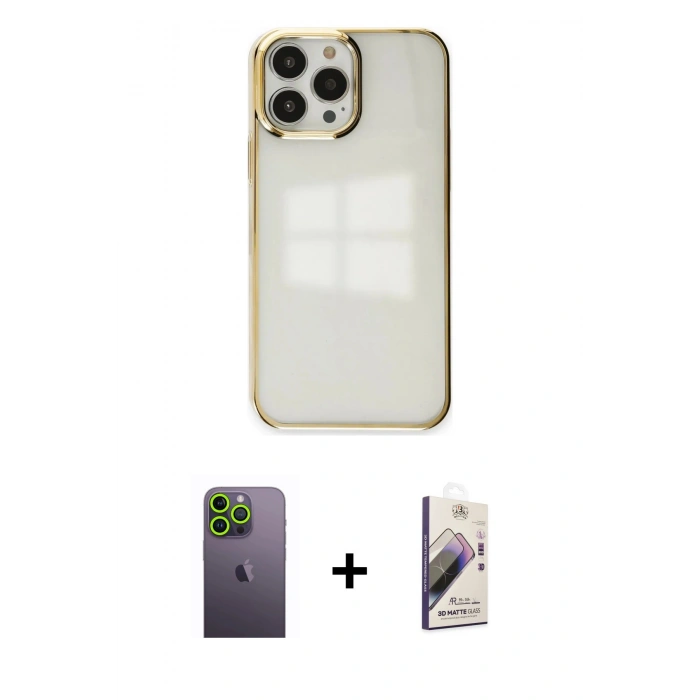 MARSİLYAN™- iPhone 13 Pro Max Kılıf Doruk Doku Prime - Siyah Bilvis 3D Mat Cam Ekran Koruyucu + Neon Fosforlu Kamera Lens - YL