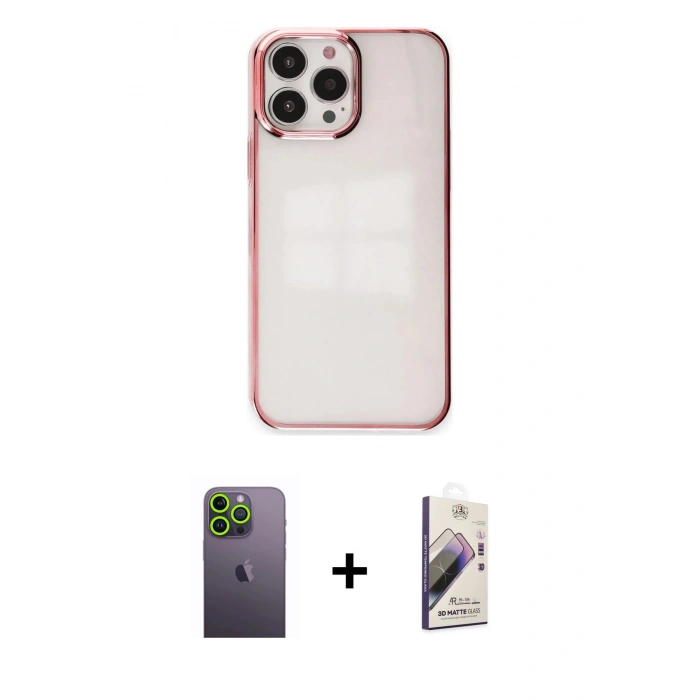 MARSİLYAN™- iPhone 13 Pro Max Kılıf Doruk Doku Prime - Siyah Bilvis 3D Mat Cam Ekran Koruyucu + Neon Fosforlu Kamera Lens - YL