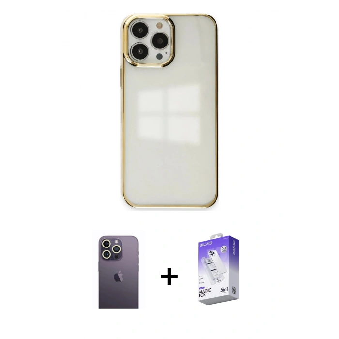 MARSİLYAN™- iPhone 13 Pro Max Kılıf Doruk Doku Prime - Siyah Bilvis 5in1 3D Magic Cam Ekran Koruyucu + Neon Fosforlu Kamera Lens - BZ