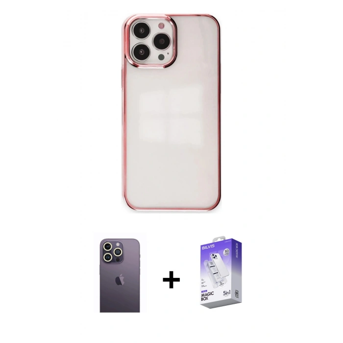 MARSİLYAN™- iPhone 13 Pro Max Kılıf Doruk Doku Prime - Siyah Bilvis 5in1 3D Magic Cam Ekran Koruyucu + Neon Fosforlu Kamera Lens - BZ