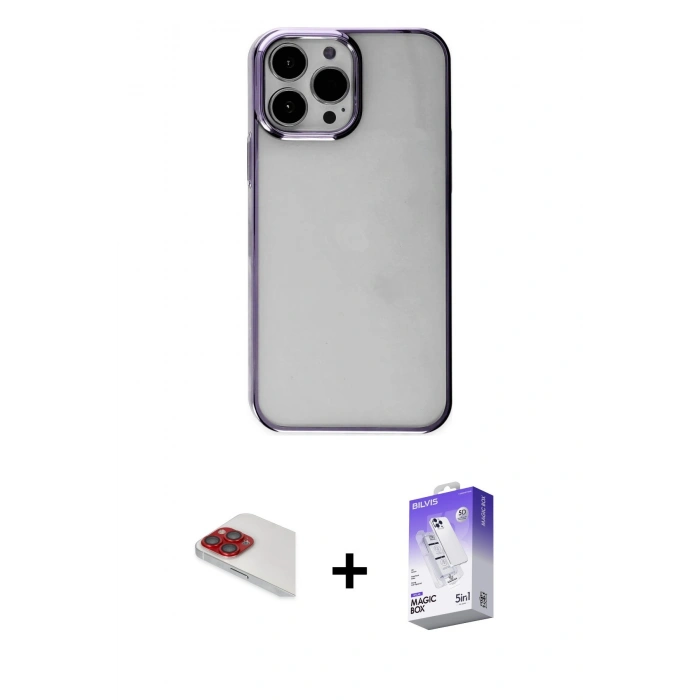 MARSİLYAN™- iPhone 13 Pro Max Kılıf Doruk Doku Prime - Siyah Bilvis 5in1 3D Magic Cam Ekran Koruyucu + Pers Alüminyum Kamera Lens - KI
