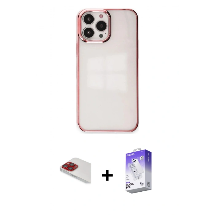 MARSİLYAN™- iPhone 13 Pro Max Kılıf Doruk Doku Prime - Siyah Bilvis 5in1 3D Magic Cam Ekran Koruyucu + Pers Alüminyum Kamera Lens - KI