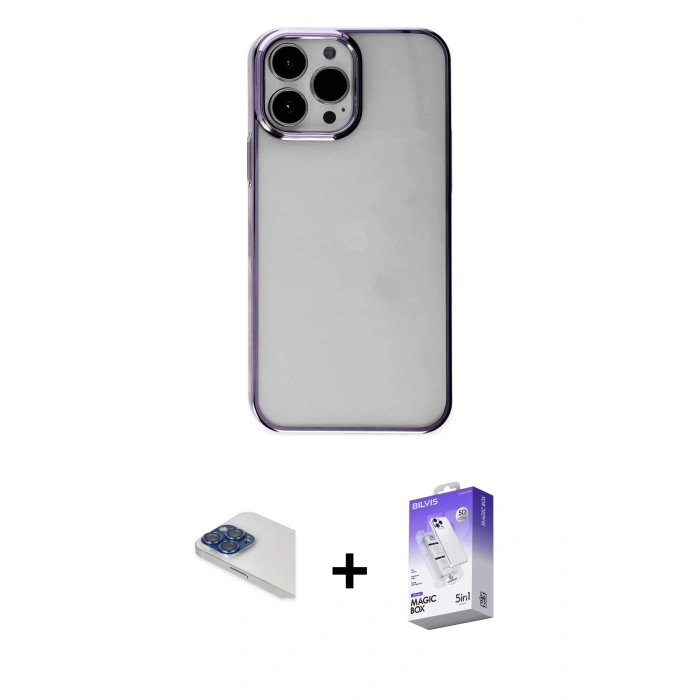 MARSİLYAN™- iPhone 13 Pro Max Kılıf Doruk Doku Prime - Siyah Bilvis 5in1 3D Magic Cam Ekran Koruyucu + Pers Alüminyum Kamera Lens - LT