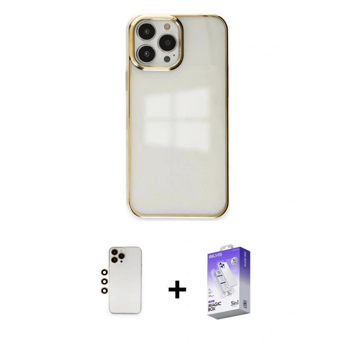 MARSİLYAN™- iPhone 13 Pro Max Kılıf Doruk Doku Prime - Siyah Bilvis 5in1 3D Magic Cam Ekran Koruyucu + Shine Kamera Lens - GD