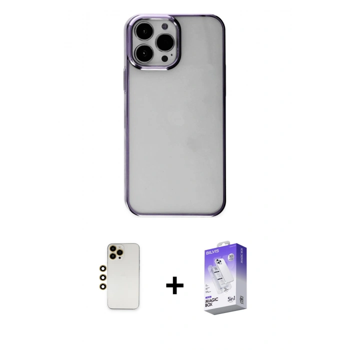 MARSİLYAN™- iPhone 13 Pro Max Kılıf Doruk Doku Prime - Siyah Bilvis 5in1 3D Magic Cam Ekran Koruyucu + Shine Kamera Lens - GD