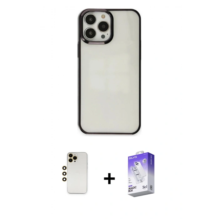 MARSİLYAN™- iPhone 13 Pro Max Kılıf Doruk Doku Prime - Siyah Bilvis 5in1 3D Magic Cam Ekran Koruyucu + Shine Kamera Lens - GD