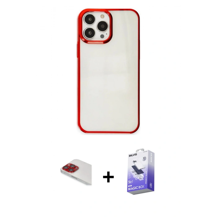 MARSİLYAN™- iPhone 13 Pro Max Kılıf Doruk Doku Prime - Siyah Bilvis 5in1 5D Magic Hayalet Cam Ekran Koruyucu + Pers Alüminyum Kamera Lens - KI