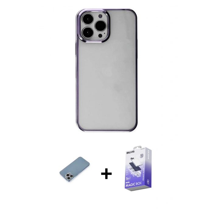 MARSİLYAN™- iPhone 13 Pro Max Kılıf Doruk Doku Prime - Siyah Bilvis 5in1 5D Magic Hayalet Cam Ekran Koruyucu + Shine Kamera Lens Koruma Cam - GI